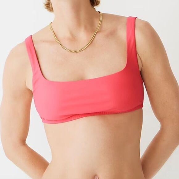 J Crew Red 2 Piece Square Neck High Waist Ruched Bikini Swim Suit XL NEW - Picture 3 of 10